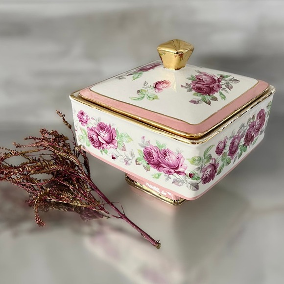 VINTAGE SICAS SESTO FIORENTINO Porcelain Serving Bowl Lidded Floral Italy Square - Picture 10 of 14